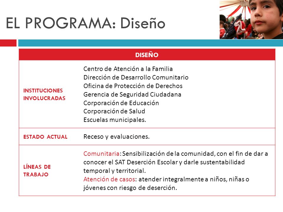 EL PROGRAMA: Diseño DISEÑO Centro de Atención a la Familia