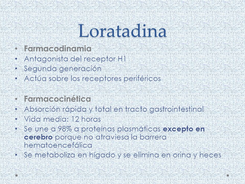 Loratadina Farmacodinamia Farmacocinética Antagonista del receptor H1