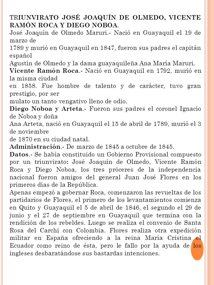 TRIUNVIRATO JOSÉ JOAQUÍN DE OLMEDO, VICENTE RAMÓN ROCA Y DIEGO NOBOA.