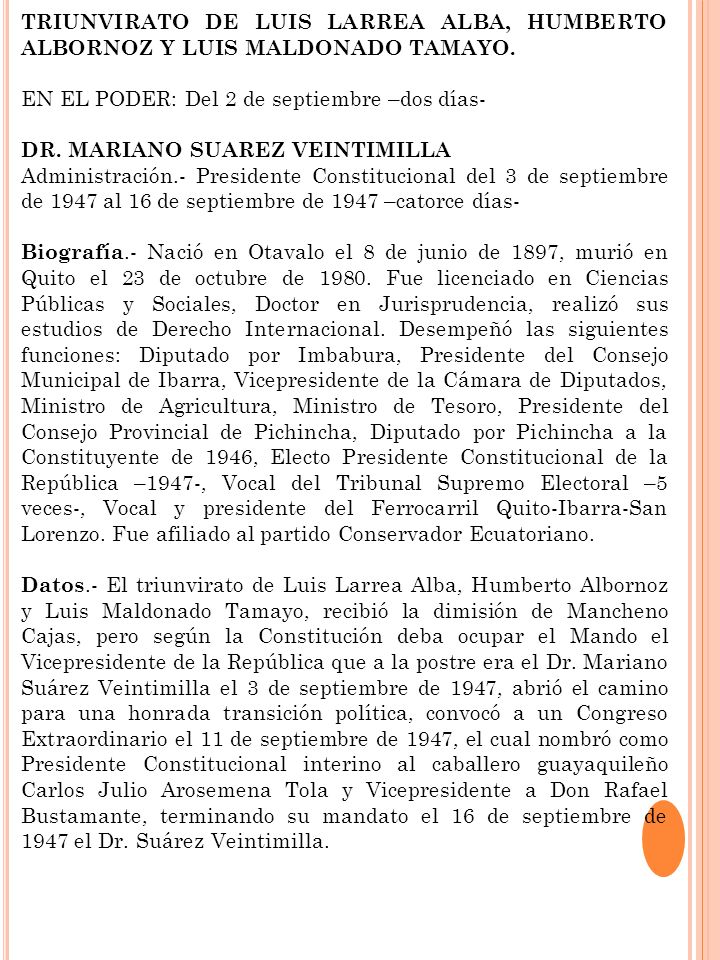 Presidentes Constitucionales Profesor Ing Franklin Villacrese