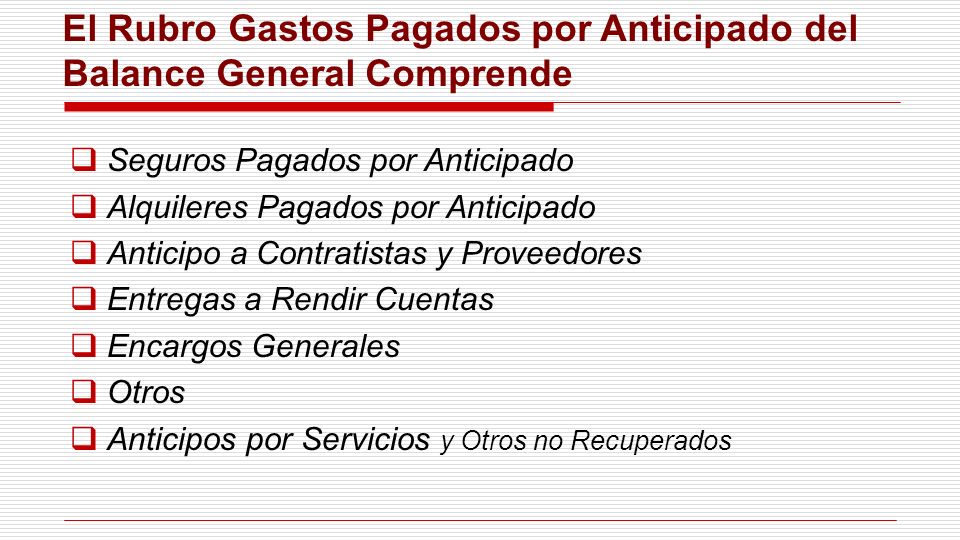 El Rubro Gastos Pagados por Anticipado del Balance General Comprende
