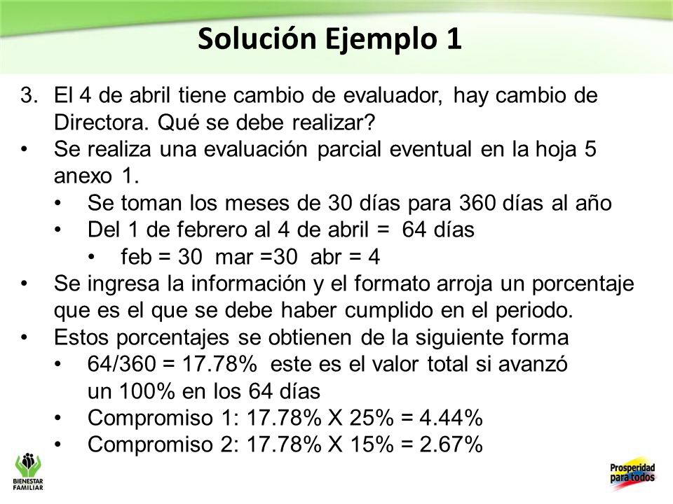 Solución Ejemplo 1 El 4 de abril tiene cambio de evaluador, hay cambio de Directora. Qué se debe realizar