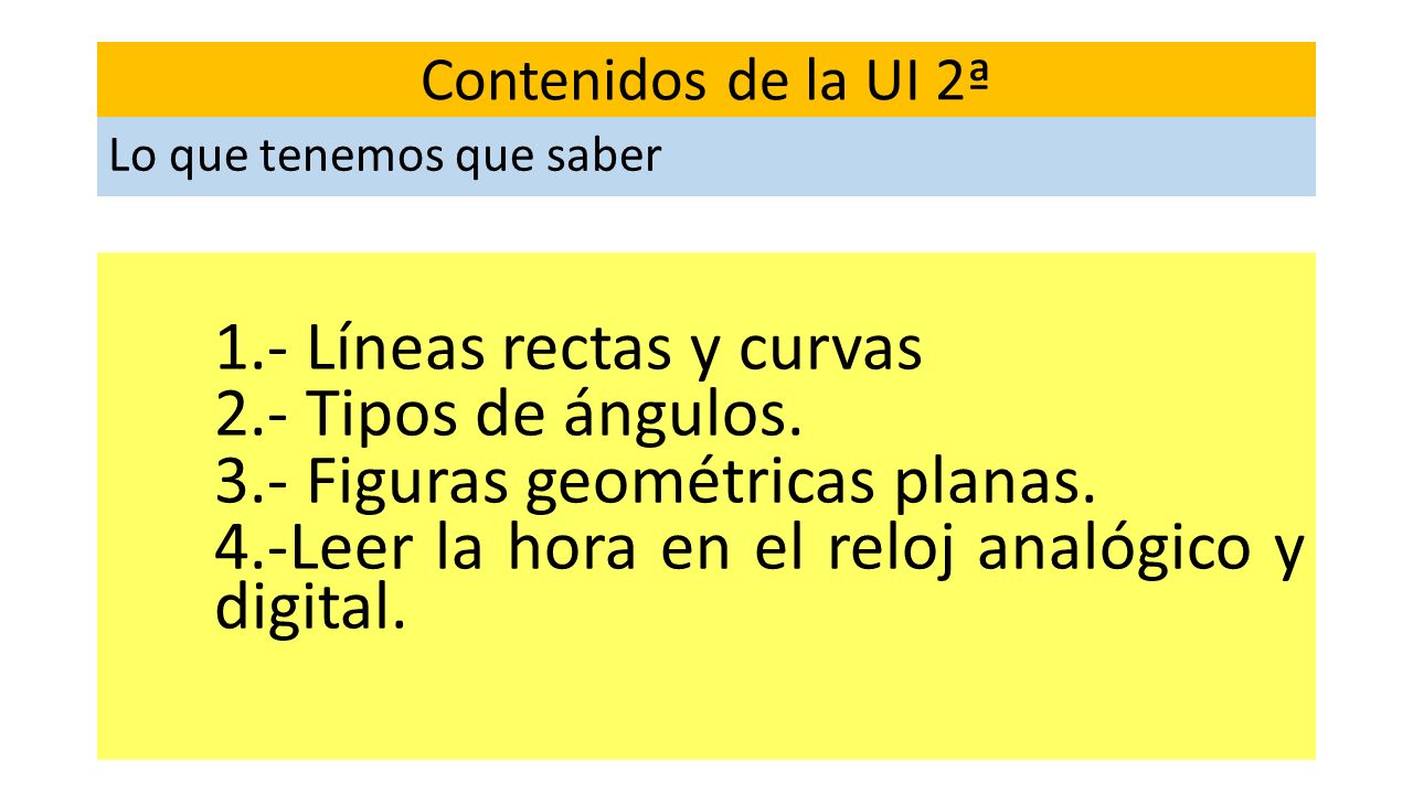 1.- Líneas rectas y curvas 2.- Tipos de ángulos.