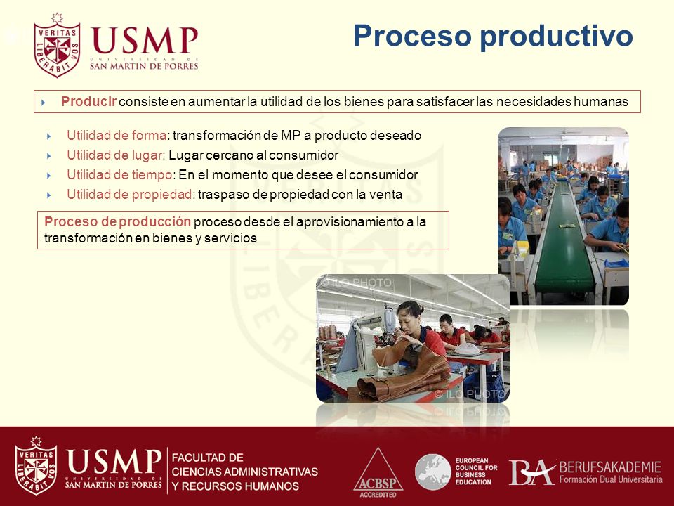 Proceso productivo Producir consiste en aumentar la utilidad de los bienes para satisfacer las necesidades humanas.
