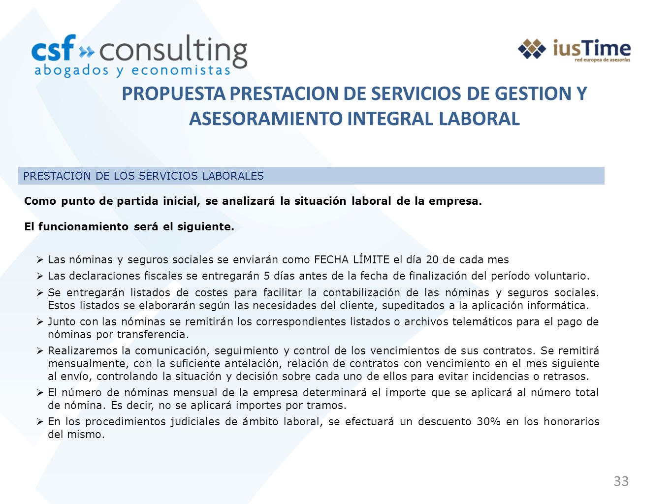 PROPUESTA PRESTACION DE SERVICIOS DE GESTION Y ASESORAMIENTO INTEGRAL LABORAL