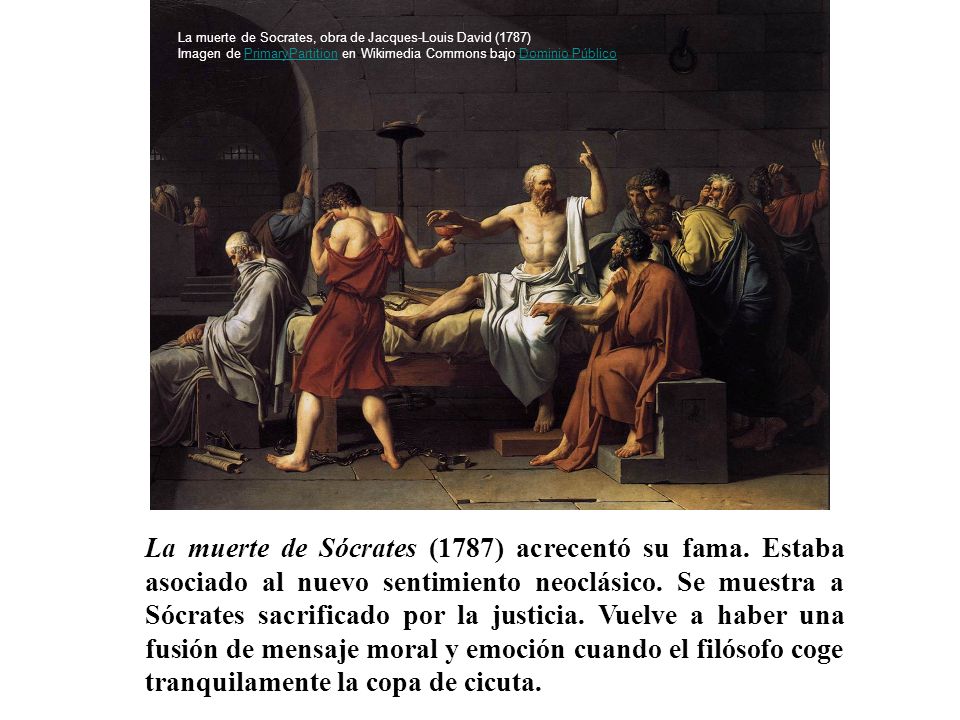 La muerte de Socrates, obra de Jacques-Louis David (1787) Imagen de PrimaryPartition en Wikimedia Commons bajo Dominio Público