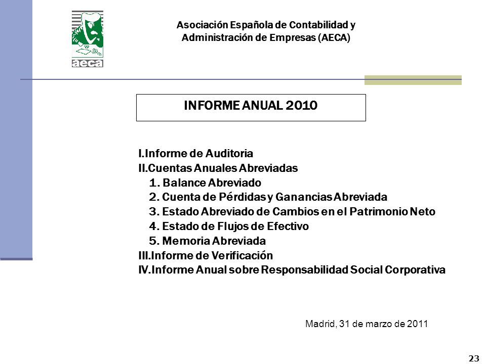 INFORME ANUAL 2010 Informe de Auditoria Cuentas Anuales Abreviadas