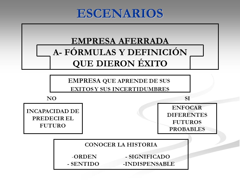 ESCENARIOS EMPRESA AFERRADA A- FÓRMULAS Y DEFINICIÓN QUE DIERON ÉXITO