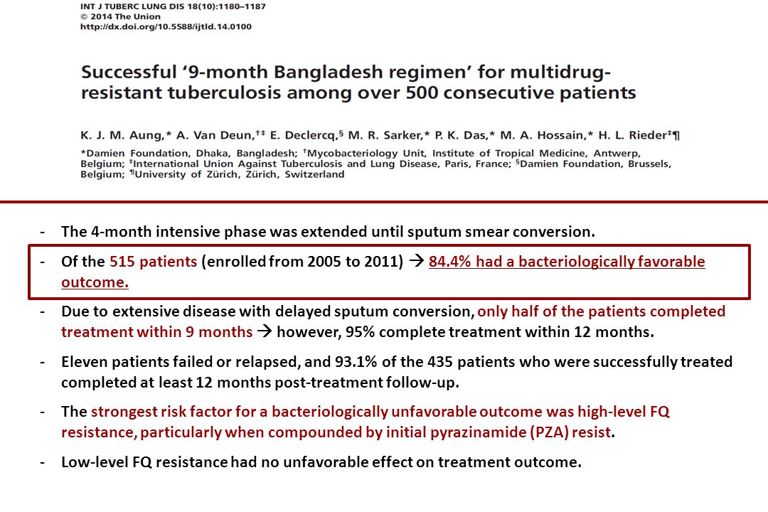 The 4-month intensive phase was extended until sputum smear conversion.