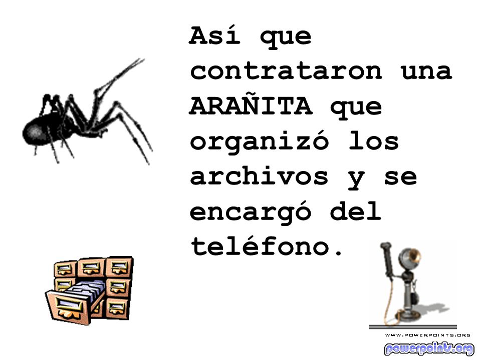 Así que contrataron una ARAÑITA que organizó los archivos y se encargó del teléfono.
