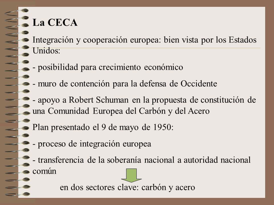 La CECA Integración y cooperación europea: bien vista por los Estados Unidos: posibilidad para crecimiento económico.