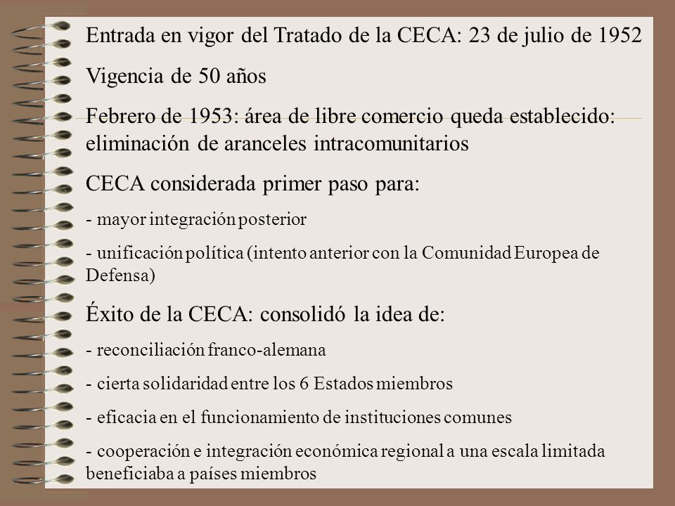 Entrada en vigor del Tratado de la CECA: 23 de julio de 1952