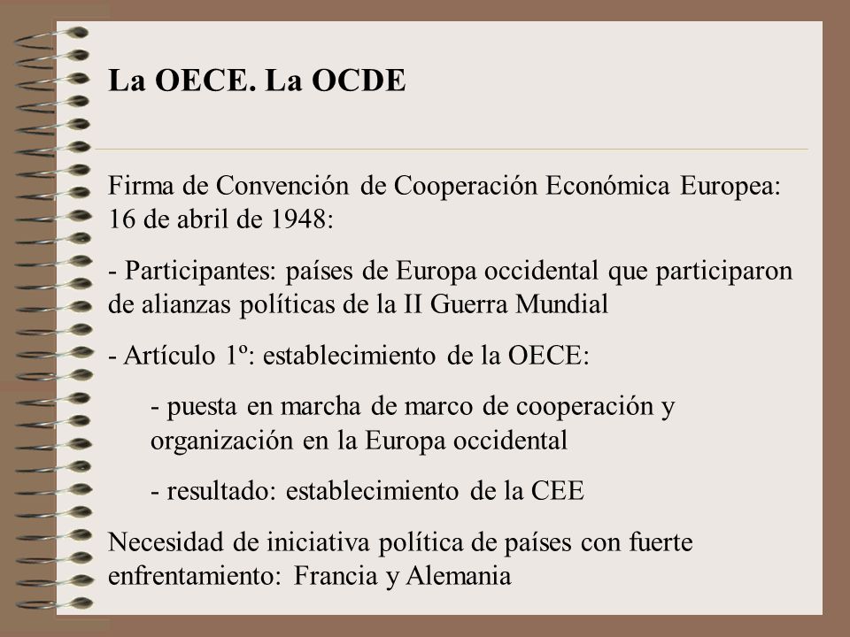La OECE. La OCDE Firma de Convención de Cooperación Económica Europea: 16 de abril de 1948: