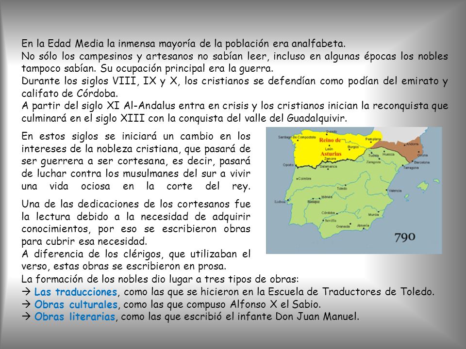 En la Edad Media la inmensa mayoría de la población era analfabeta.