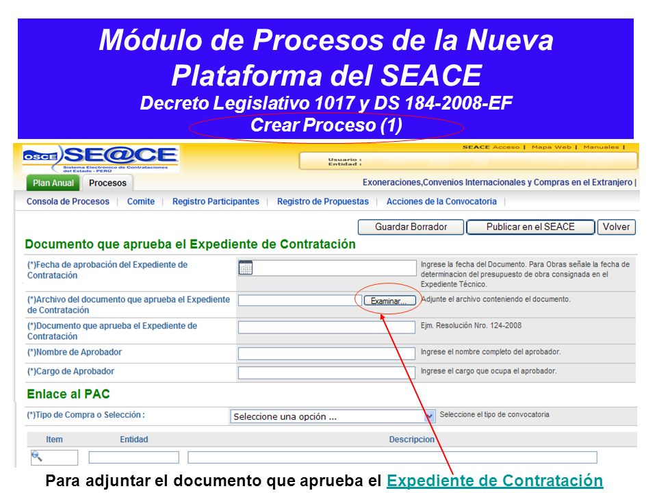 Módulo de Procesos de la Nueva Plataforma del SEACE Decreto Legislativo 1017 y DS EF Crear Proceso (1)