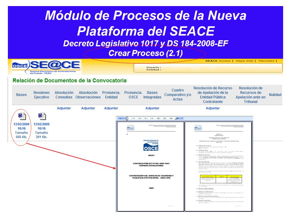Módulo de Procesos de la Nueva Plataforma del SEACE Decreto Legislativo 1017 y DS EF Crear Proceso (2.1)