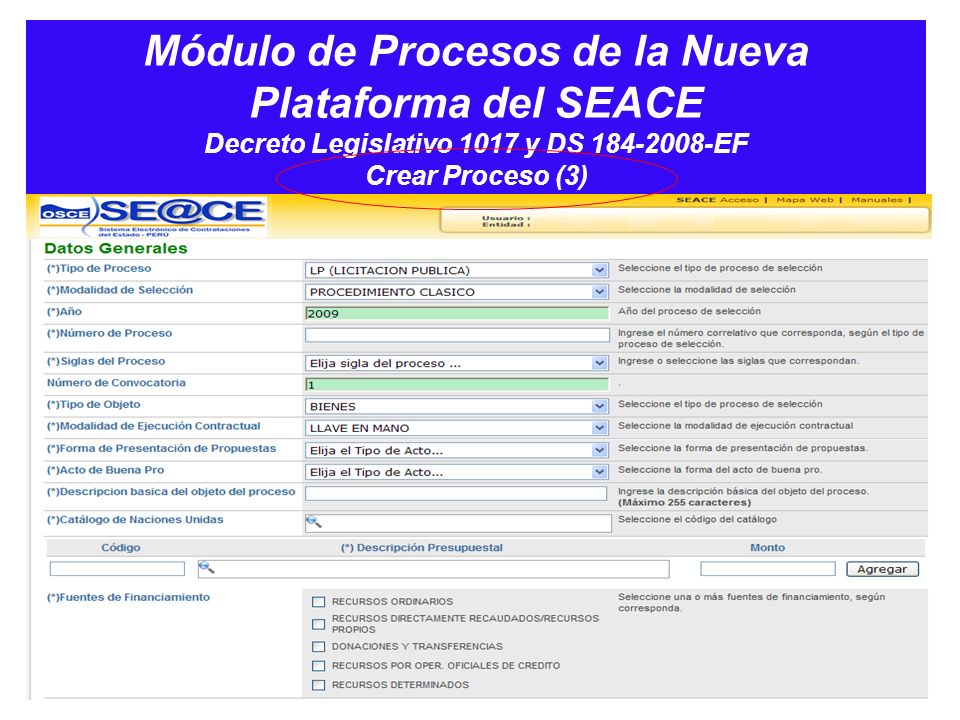 Módulo de Procesos de la Nueva Plataforma del SEACE Decreto Legislativo 1017 y DS EF Crear Proceso (3)