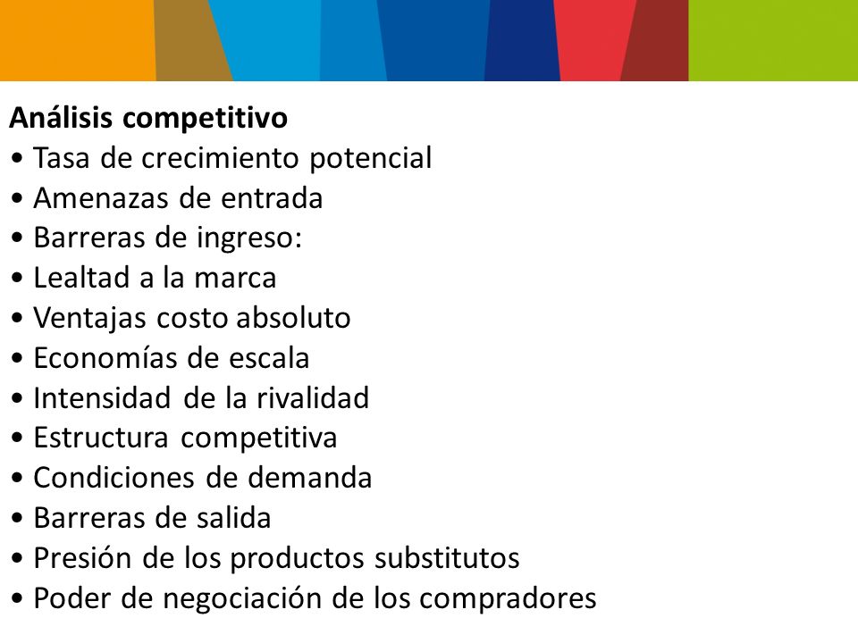 Análisis competitivo Tasa de crecimiento potencial. Amenazas de entrada. Barreras de ingreso: Lealtad a la marca.