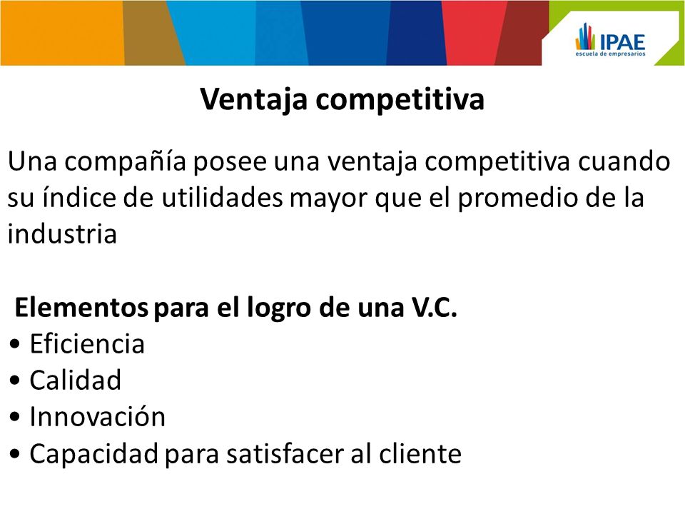 Ventaja competitiva Una compañía posee una ventaja competitiva cuando su índice de utilidades mayor que el promedio de la industria.
