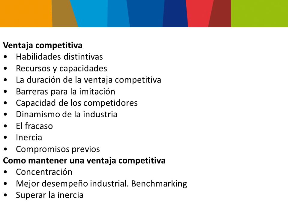 Ventaja competitiva Habilidades distintivas. Recursos y capacidades. La duración de la ventaja competitiva.