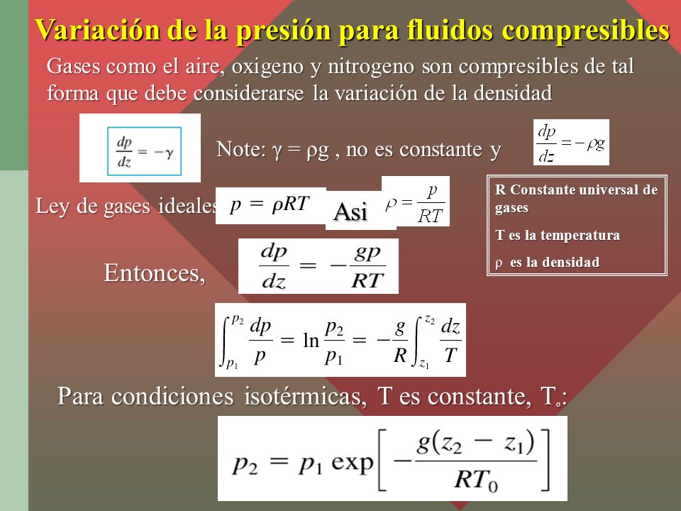 Variación de la presión para fluidos compresibles