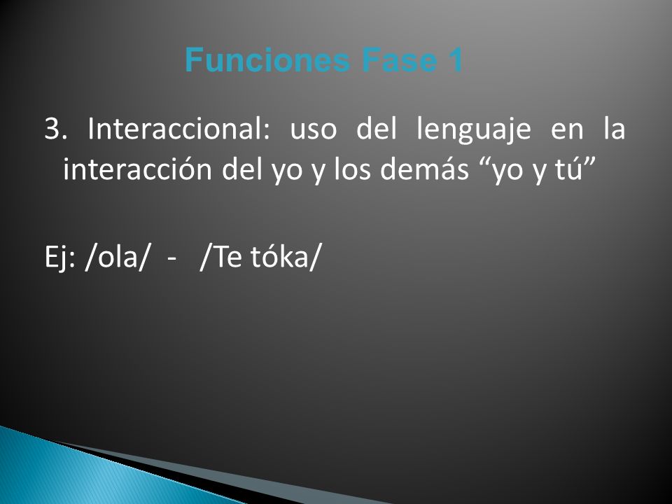Funciones Fase 1 3. Interaccional: uso del lenguaje en la interacción del yo y los demás yo y tú