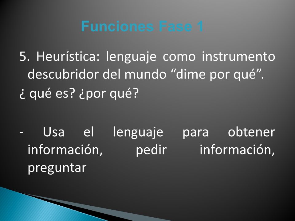 Funciones Fase 1 5. Heurística: lenguaje como instrumento descubridor del mundo dime por qué . ¿ qué es ¿por qué