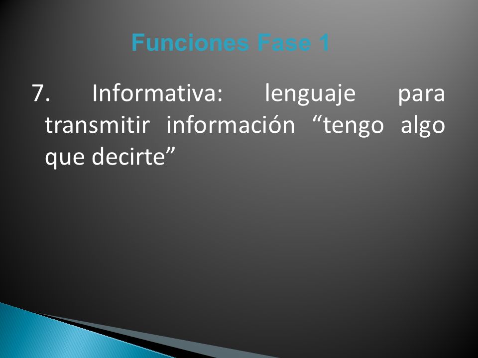 Funciones Fase 1 7. Informativa: lenguaje para transmitir información tengo algo que decirte