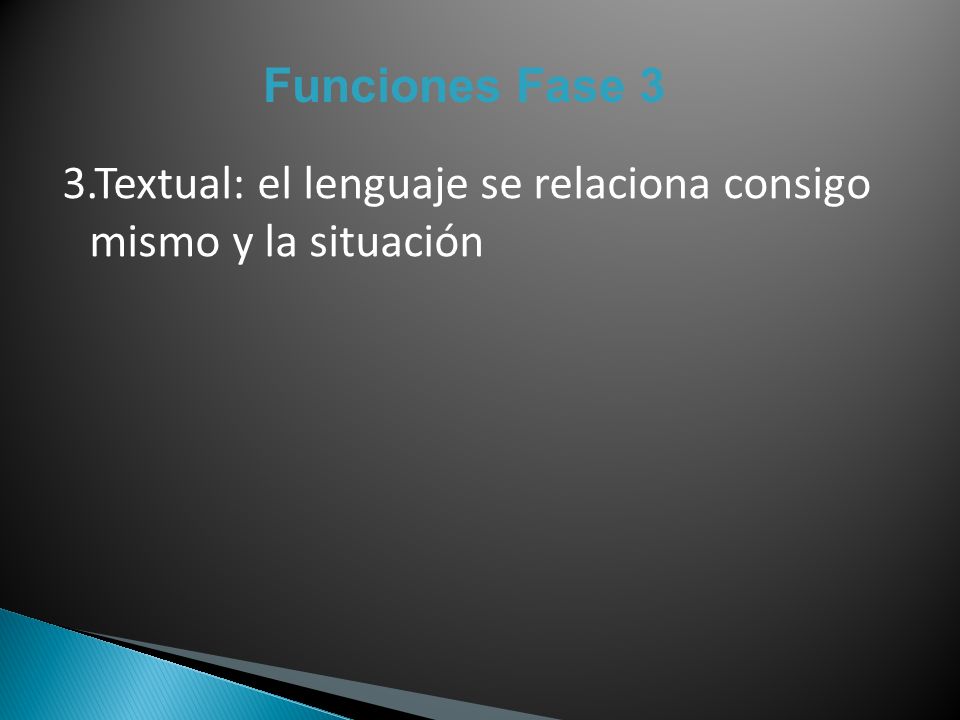 Funciones Fase 3 3.Textual: el lenguaje se relaciona consigo mismo y la situación