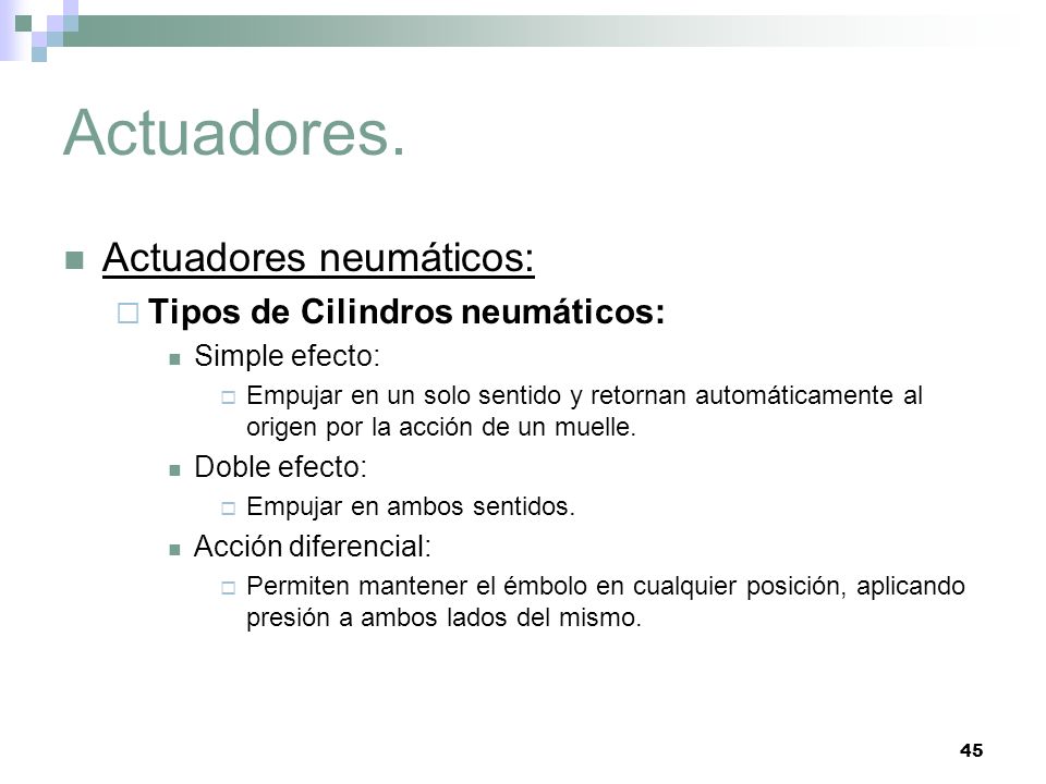 Actuadores. Actuadores neumáticos: Tipos de Cilindros neumáticos: