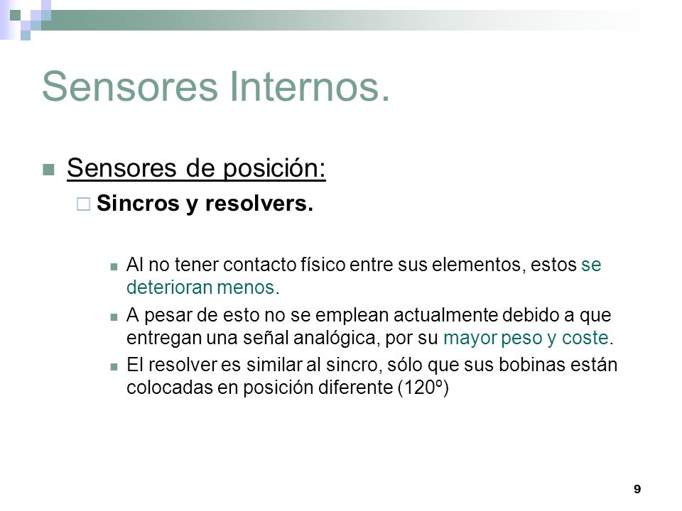 Sensores Internos. Sensores de posición: Sincros y resolvers.