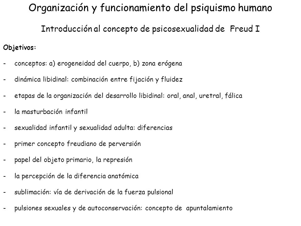 Organización y funcionamiento del psiquismo humano Introducción al concepto de psicosexualidad de Freud I
