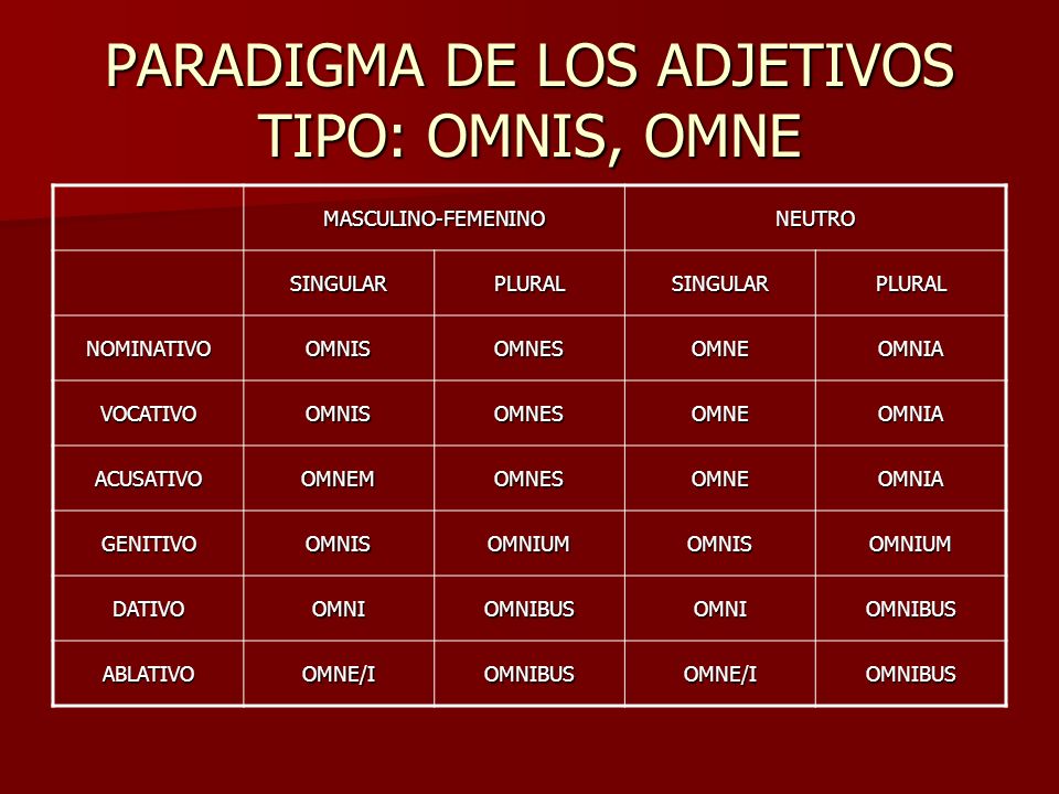 PARADIGMA DE LOS ADJETIVOS TIPO: OMNIS, OMNE
