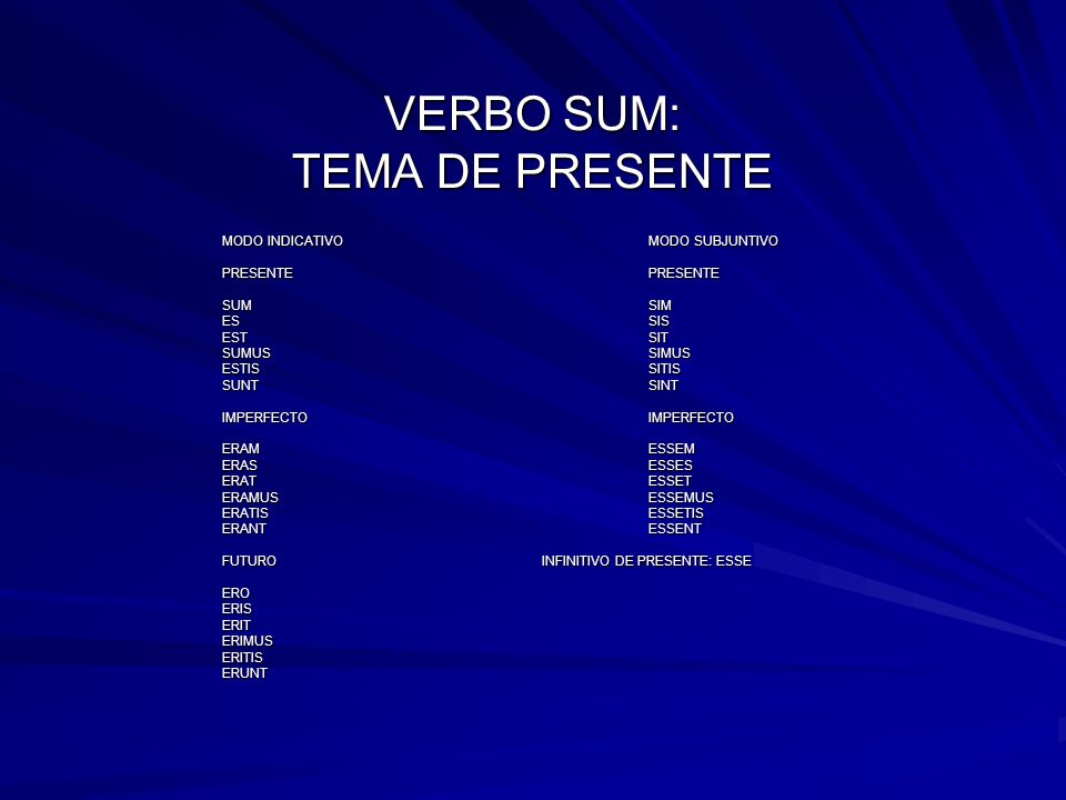 VERBO SUM: TEMA DE PRESENTE