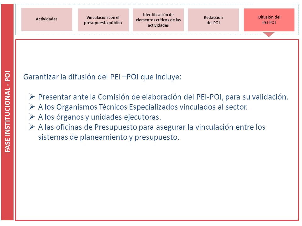 Garantizar la difusión del PEI –POI que incluye: