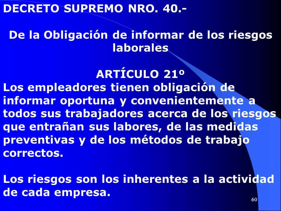 De la Obligación de informar de los riesgos laborales