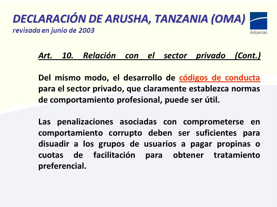 DECLARACIÓN DE ARUSHA, TANZANIA (OMA) revisada en junio de 2003