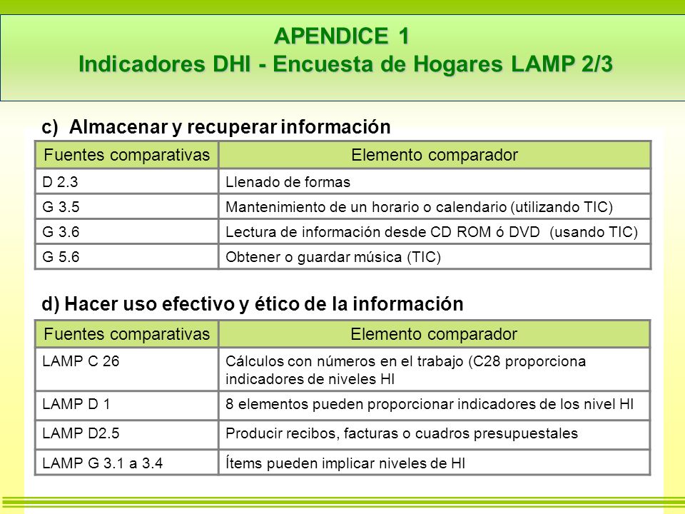 APENDICE 1 Indicadores DHI - Encuesta de Hogares LAMP 2/3