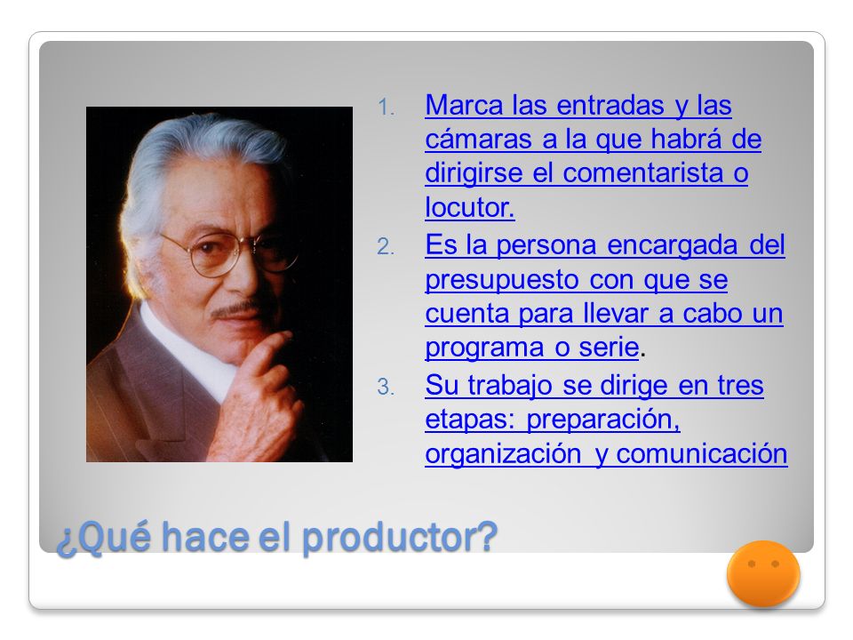 Marca las entradas y las cámaras a la que habrá de dirigirse el comentarista o locutor.