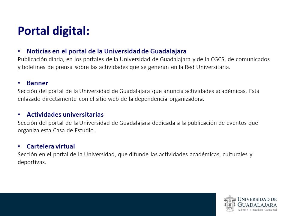 Portal digital: Noticias en el portal de la Universidad de Guadalajara