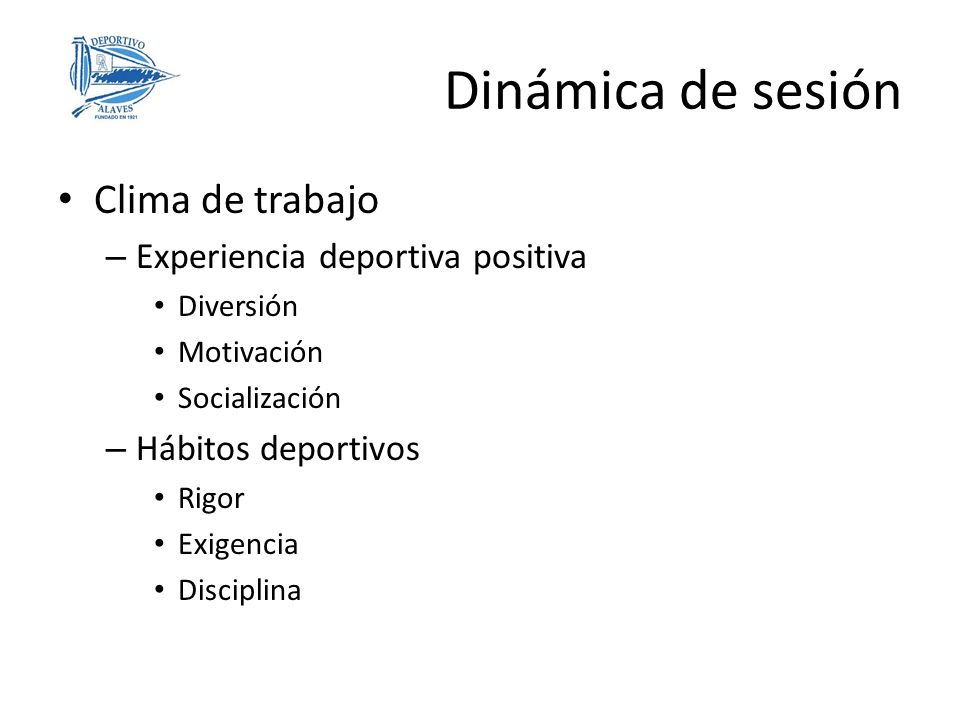 Dinámica de sesión Clima de trabajo Experiencia deportiva positiva