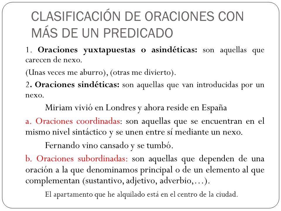 CLASIFICACIÓN DE ORACIONES CON MÁS DE UN PREDICADO