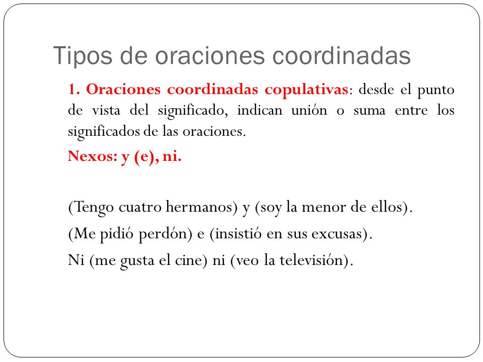 Tipos de oraciones coordinadas
