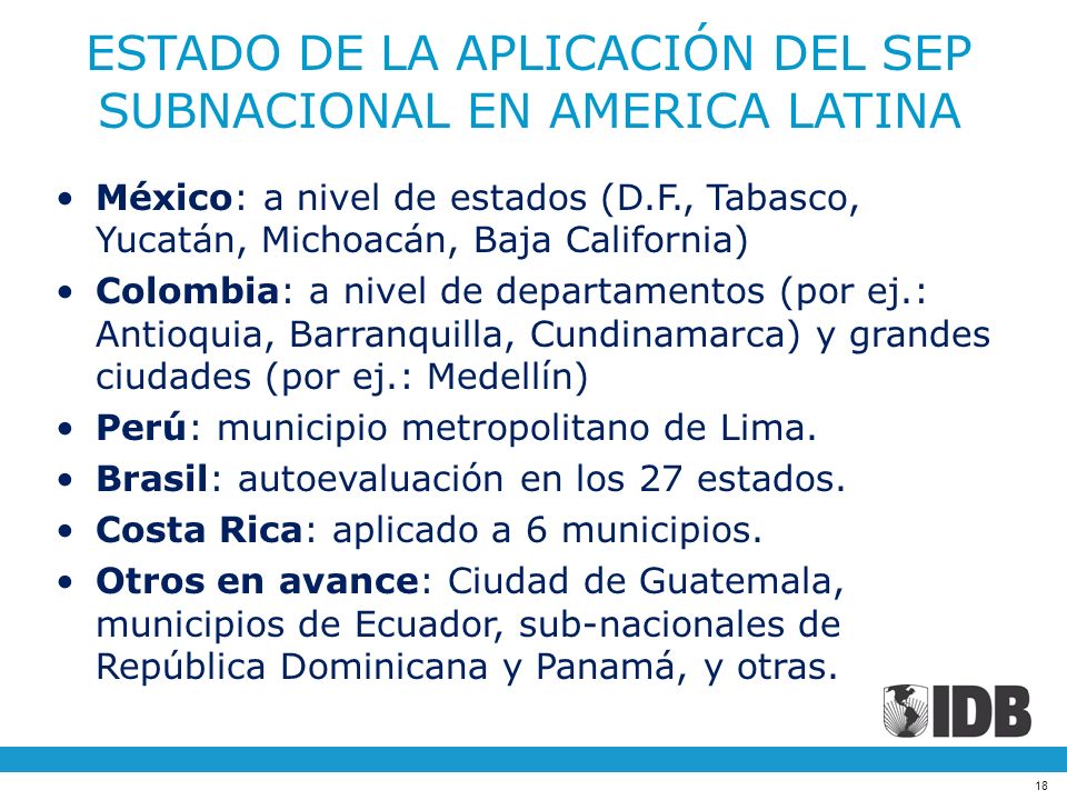 ESTADO DE LA APLICACIÓN DEL SEP SUBNACIONAL EN AMERICA LATINA