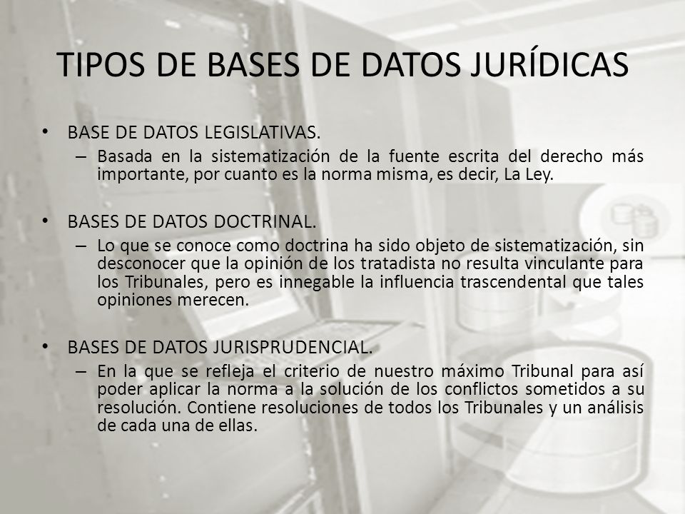 TIPOS DE BASES DE DATOS JURÍDICAS