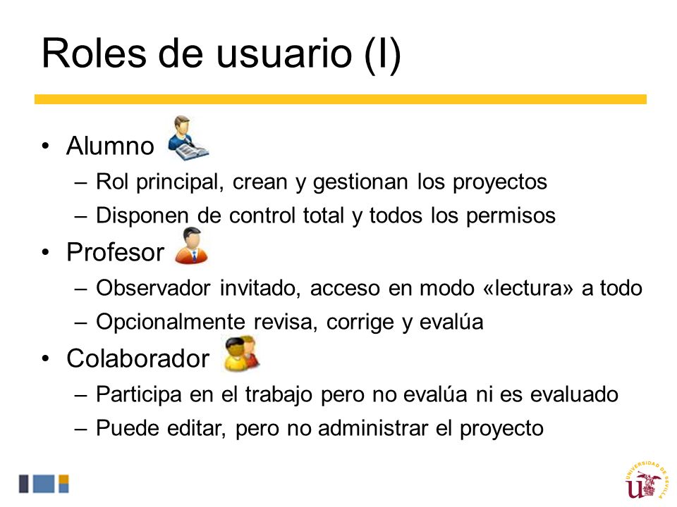 Roles de usuario (I) Alumno Profesor Colaborador