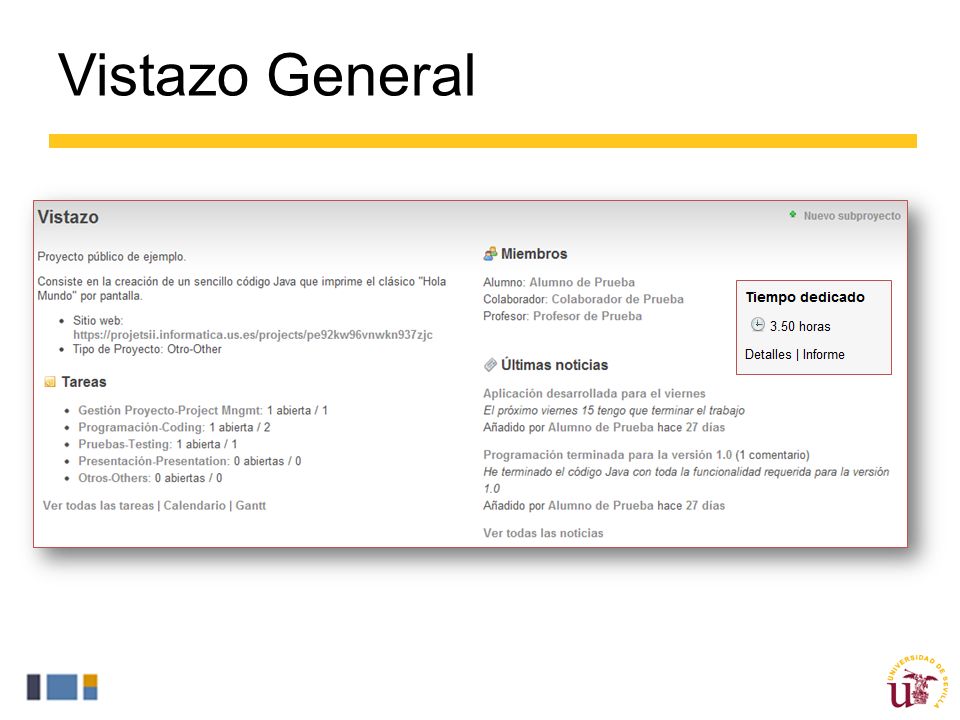 Vistazo General La sesión «Vistazo» permite al usuario tener una visión general del proyecto entero.