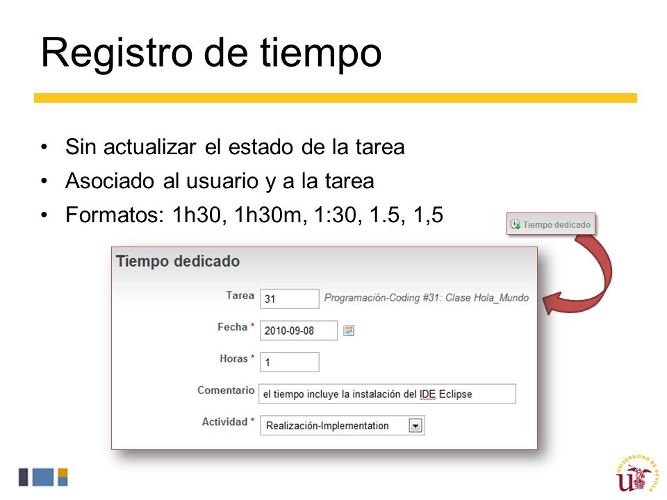 Registro de tiempo Sin actualizar el estado de la tarea