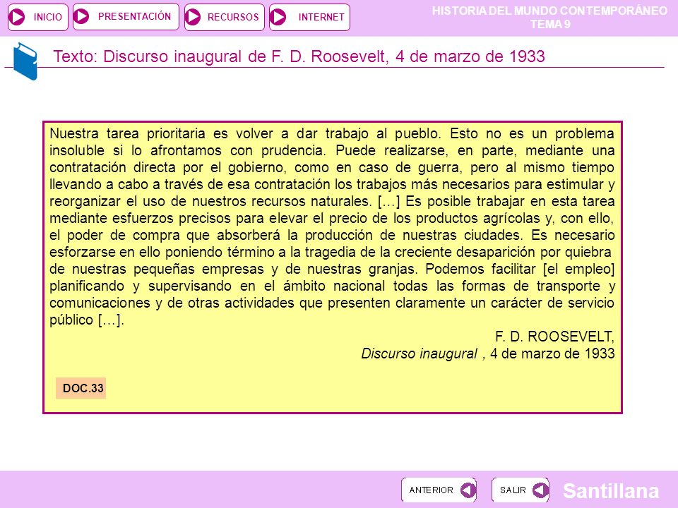 Texto: Discurso inaugural de F. D. Roosevelt, 4 de marzo de 1933