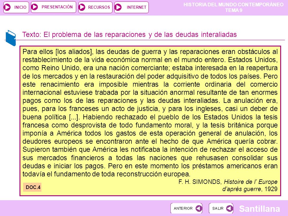 Texto: El problema de las reparaciones y de las deudas interaliadas